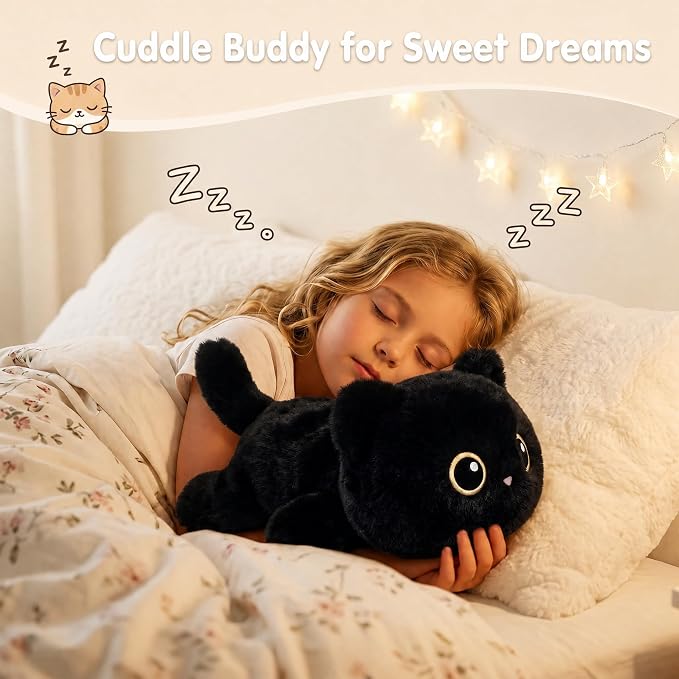 Weighted Cat Stuffed Animal, 20-Inch, 4 lbs Black Cat Plush, Cuddly Soft Plushie Pillow Gift for Kids & Adults