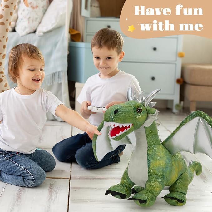 Giant Dragon Plush Toy, 24 Inch Soft Large Drgon Stuffed Animal for Kids Boys Girls, Green Dinosaur Plushies as Christmas Birthday Gift