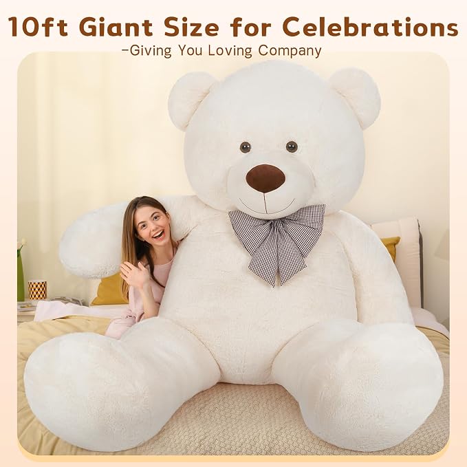 MaoGoLan Giant Teddy Bear 10ft Stuffed Animal, Huge Jumbo Size 10 Feet Teddy Bear Plush, Charming and Fluffy Bear for Decorations, Celebrations,Valentines Day,Baby Shower,White