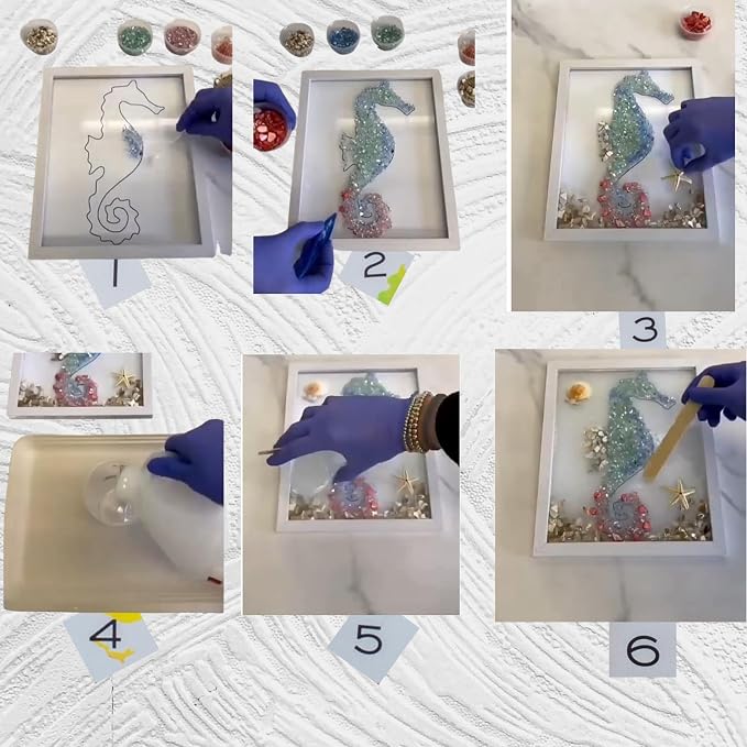Sea Glass Art Kits, 2024 New Sea Glasss Resin Art Kits for Adults, DIY Mosaic Glass Kits, Mosaic Kits for Adults Resin Beach Art Kit for Home Decoration, Bookshelf, Office, Windowsill (G)