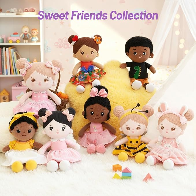 OUOZZZ 12.6" Soft Black Baby Doll - Toys for 1 Year Old Girl Gifts, African American Baby Dolls Birthday Gifts for 1 Year Old Girl Plush Toys Gift for Toddler Kids Yellow Bow-tie
