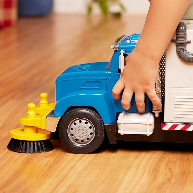 Driven by Battat – Large 18-Inch Electric Street Sweeper Kids ToysCars with Spinning Brushes & Lights – 1:16 Scale with Working Doors & Sounds – Tilting Container for 3+ Years