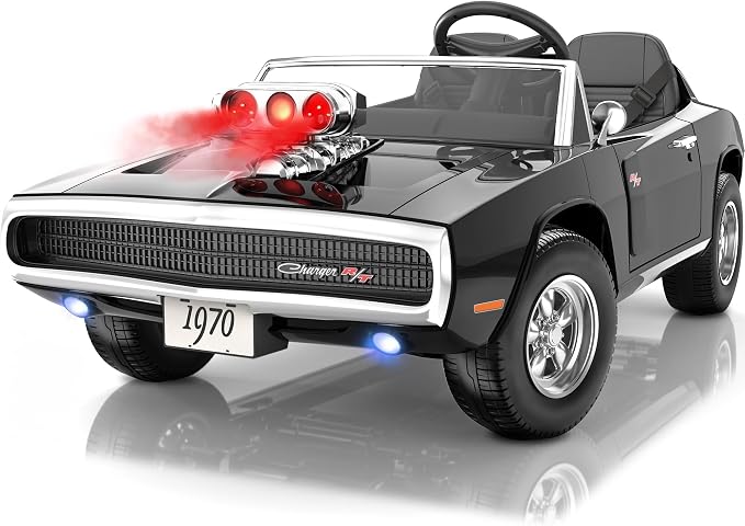Licensed 1970 Dodge Charger 24V Ride on Toys for Big Kids, 2 Seater Ride on Car with Parent Remote Control, Dual 120W Motors, Bluetooth Music, LED Lights, Hood Supercharger with Mist, 5 MPH