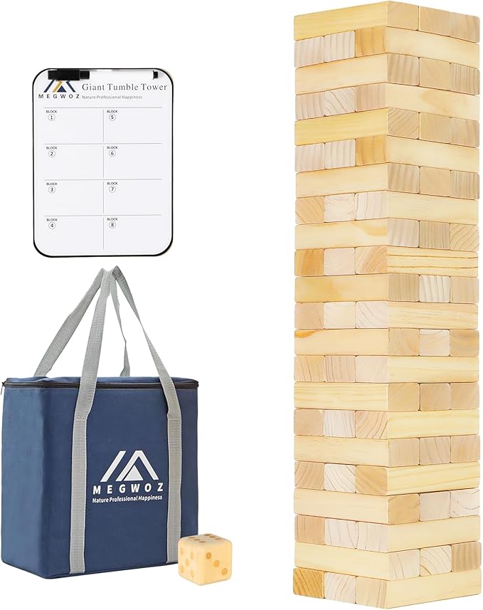 Megwoz Medium Tumble Tower Games for Kids and Adults 66 Blocks New Zealand Pine Wooden Blocks Stacking to 3.5FT Family Games for Indoors Outdoors Yard Games for Family