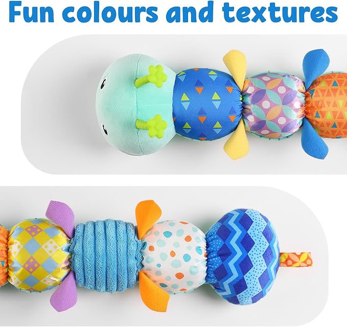 LIGHTDESIRE Baby Toys Musical Caterpillar Infant Toys Plush Stuffed Animals | Sensory Toys with Crinkle and Rattle Baby Teething Toys for Tummy Time Newborn Boys Girls 0 3 6 12 Months Shower Gifts,Blue