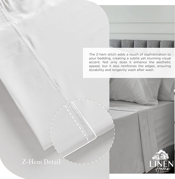 Linen Home 2-Pack King Sheet Set, 100% Cotton Percale Bedding, 8-Piece Value Bundle, Deep Pocket Cooling Bed Sheets for Hot Sleepers, Breathable & Crisp Hotel Quality, Long-Staple Cotton, Silver