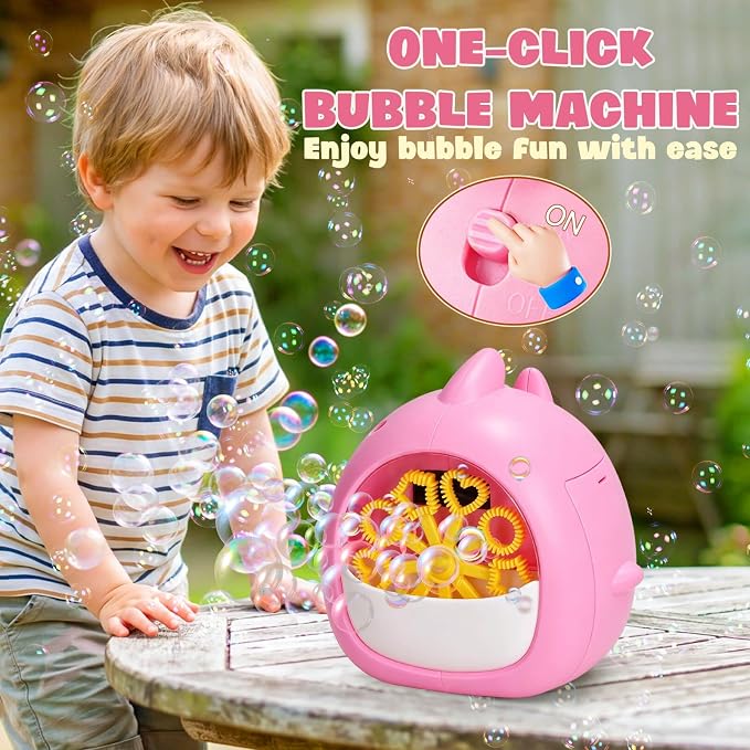 Aooess Shark Bubble Machine for Kids Age 4-8: Automatic Bubble Blower Machine Toy Cute Animal Bubble Maker Toy for Toddlers Boys Girls Age 3+, Summer Outdoor Party Birthday Gift, Pink