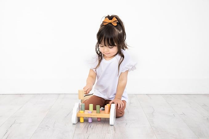 Pearhead Montessori Hammer Bench, Must Have Baby, Toddler Stocking Stuffers, Pounding and Hammering Wooden Toy, Early Developmental Interactive Toddler Toys for Ages 1+ Years