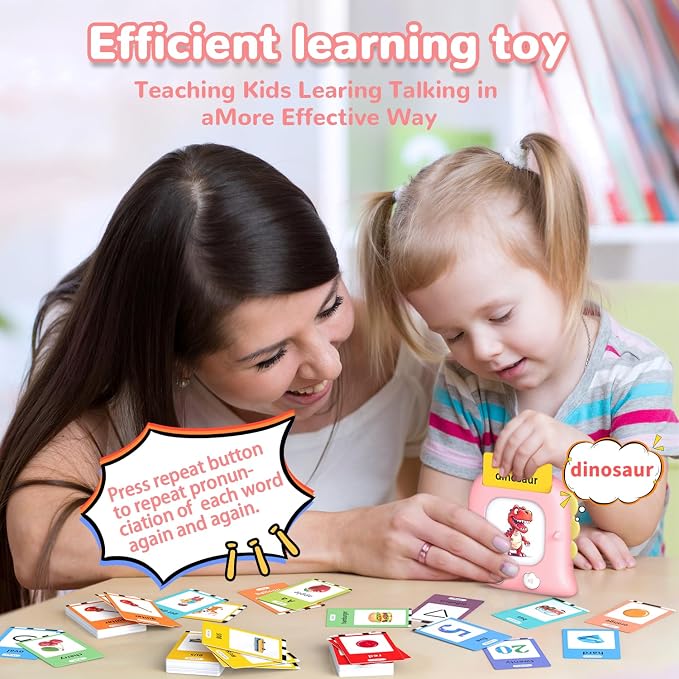 Kidzdo Talking Flash Cards for Toddlers 1 2 3 4 5 6 Years Old, 254 Words Pocket Speech Language Learning Toys, Great Christmas Birthday Gift Ideas for Girls Ages 1-6, Pink