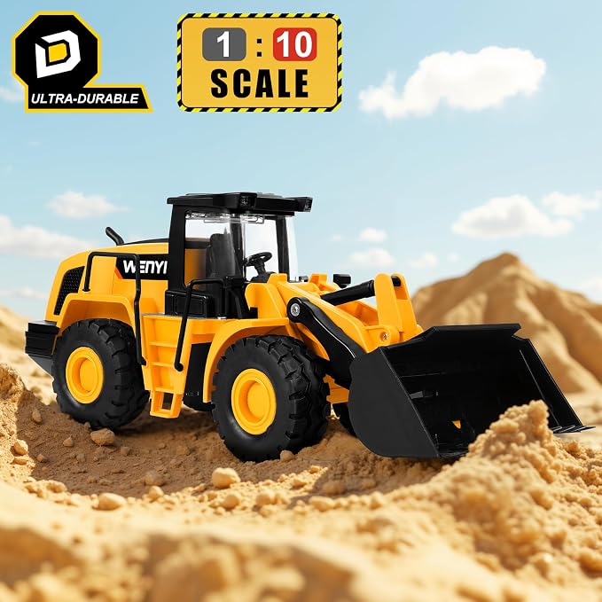 Bulldozer Toy, 16" Front Loader, 1:10 Scale Classics Bulldozer, Wheel Loader with Real Working Arm & Bucket, Lights & Sounds Construction Vehicle Toy for Boys and Girls, Kids, Toddlers, Ages 3+