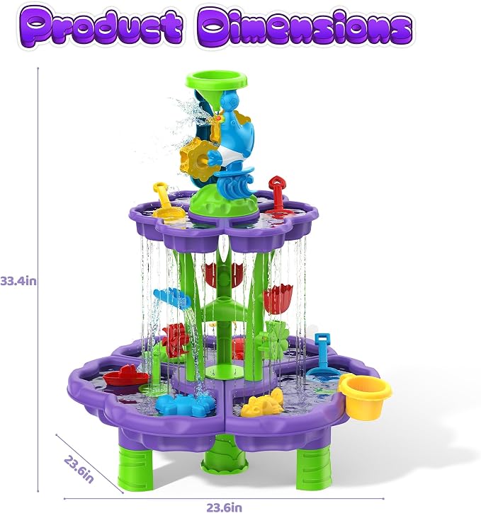 Kids Flower Water Sand Table for Toddlers - 2-Tier Outdoor Water Sand Play Table Toys for Boys Girls, Summer Splash Activity Sensory Table Party Birthday Gift for Kids 3-5 6-12(Purple)