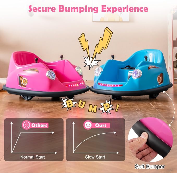 Costzon Bumper Car for Toddler, 12V Electric Kids Ride on Bumper Car with Remote Control, 360 Degree Spin, LED Lights, Music, Battery Powered Baby Bumping Toy Gift for Toddlers 2-5 Years Old (Pink)