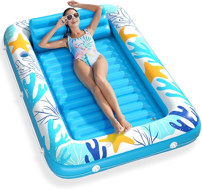 Inflatable Tanning Pool Lounger Float - Jasonwell 4 in 1 Sun Tan Tub Sunbathing Pool Lounge Raft Floatie Toys Water Filled Tanning Bed Mat Pad for Adult Blow Up Kiddie Pool Kids Ball Pit