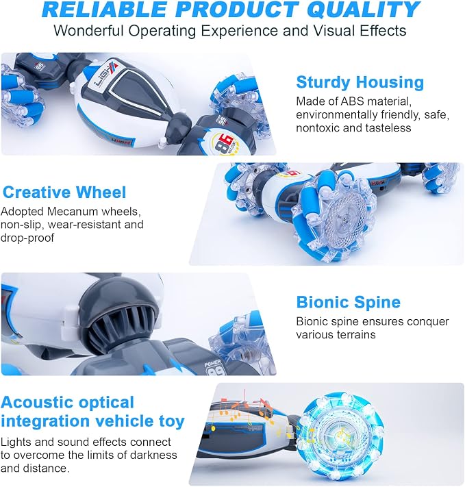 Fosgoit Gesture Sensing RC Stunt Car, Toys for Boys Girls 6-12 Year Old 4WD Remote Control Car 360° Rotate Transform Off-Road Drift RC Toy with Lights Music, 2.4Ghz Hand Control Birthday Xmas Gifts