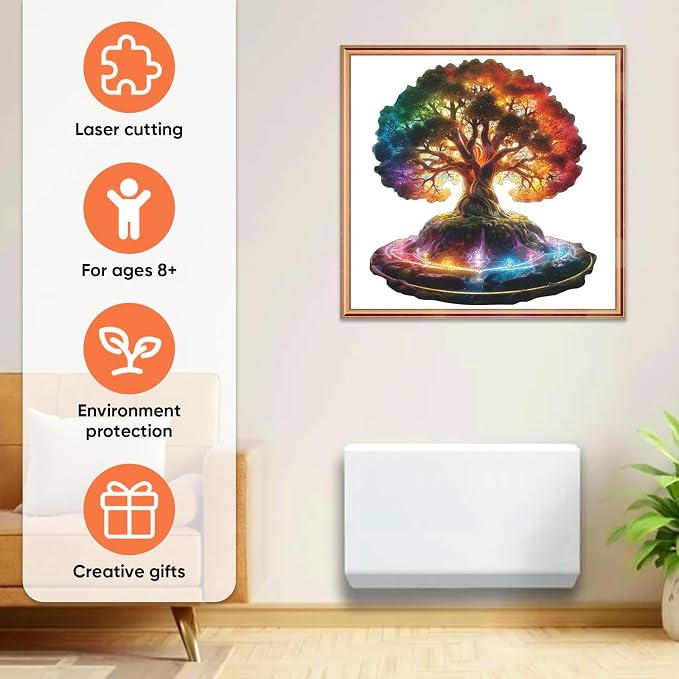 MEATRN Glowing Tree of Life Wooden Puzzles - 200 Pieces Fantasy Forest Nature Landscape, Irregular Shape Wood Jigsaw Puzzle for Adults, Educational Puzzles for Family Game, 10.5x11.4 in