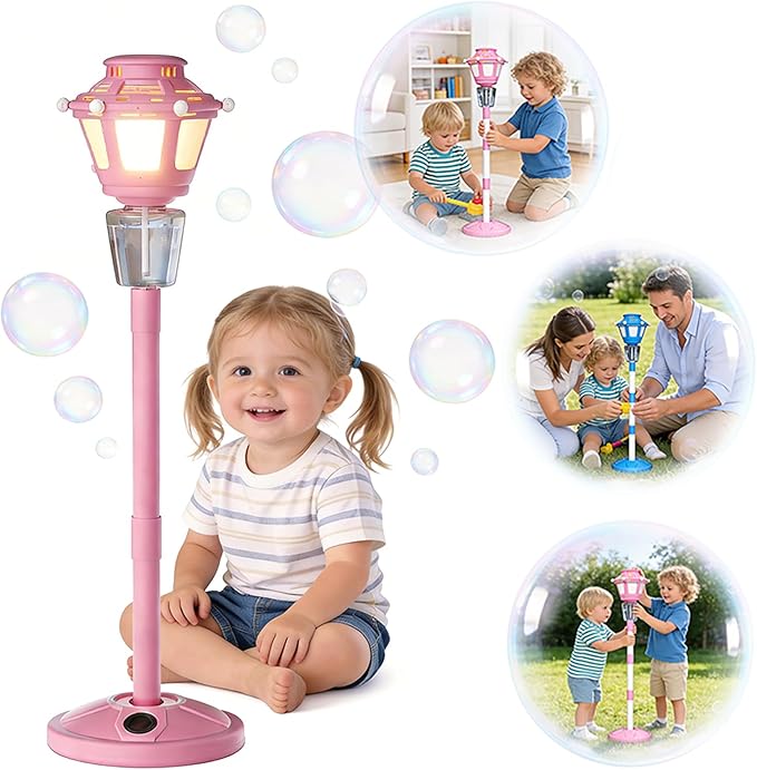 BBnote Street Lamp Bubble Machine with Light, Rechargeable Outdoor Summer Bubbles Toys for Kids & Adults, Bubble Blower and Wand Toy, Birthday Christmas Party Gifts for Toddlers Teens