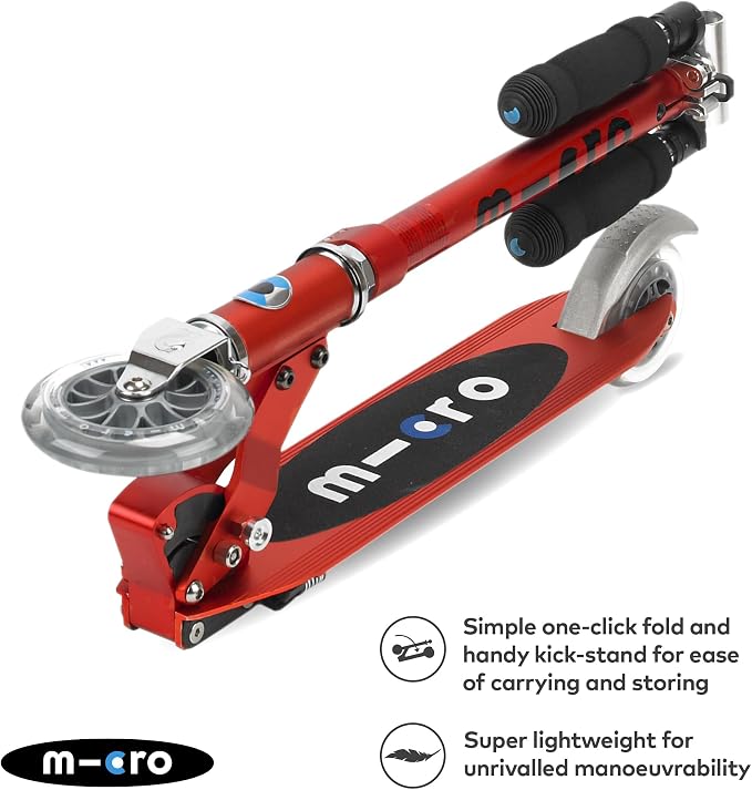 Micro Kickboard | Sprite Foldable Kid & Teen Scooter for Ages 6+ | Children up to 220 lbs | 2 Wheel | Compact for Travel & Storage | Adjustable T Bar | Smooth Ride PU Wheels | Swiss Design