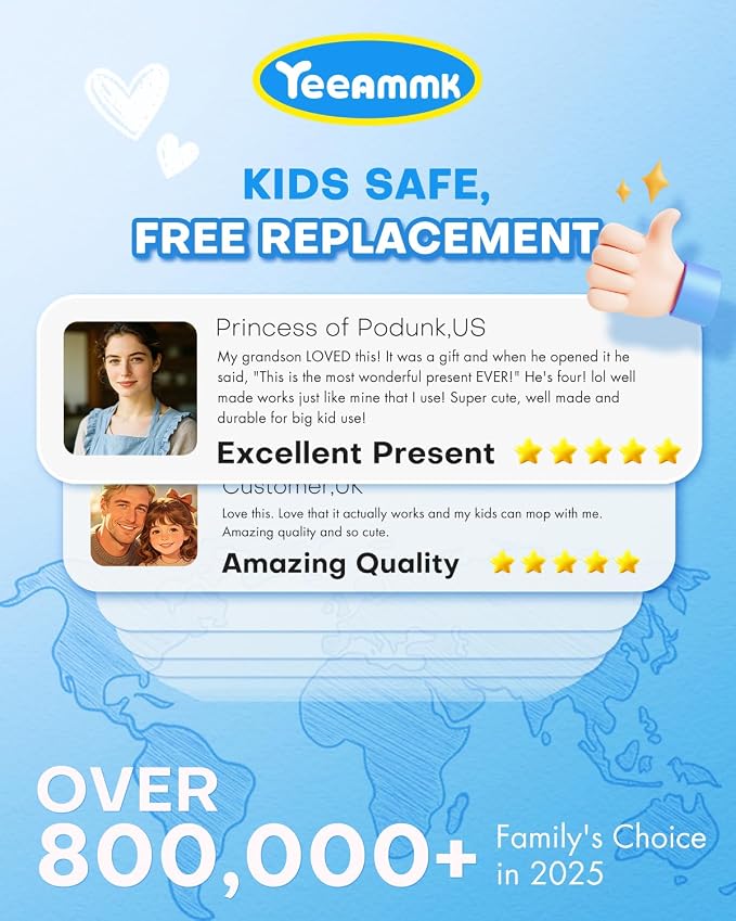Kids Spray Mop, Blue Toddler Cleaning Set with Refillable Water Spray Tank, Lightweight Pretend Play Mop Toy for Boys Girls, Montessori Housekeeping Toy Gift