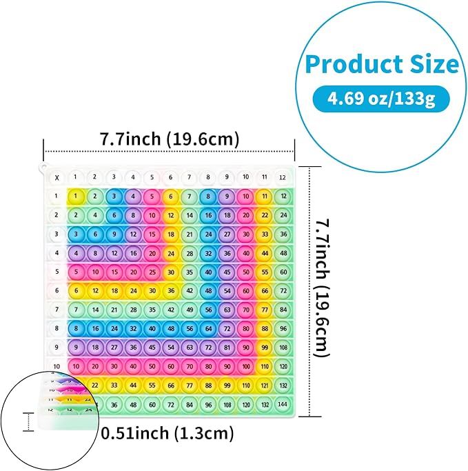 12x12 Multiplication Chart Games for Kids: Fun & Easy Learning! Press & Learn Multiplication Table Toy, STEM Math Skills Practice for Ages 4-12, Home & School Sensory Tool (US Certified Silicone)
