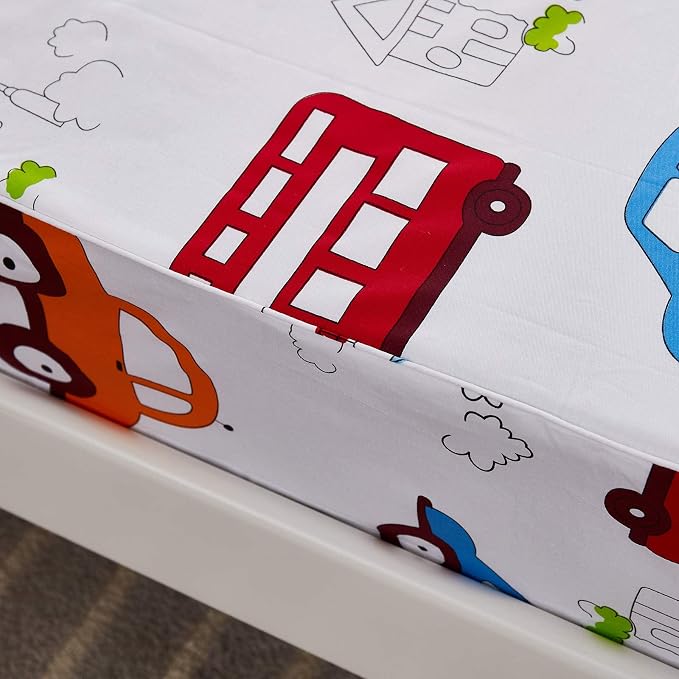 Brandream Kids Boys Sheets Queen Size Construction Cars Trucks Cotton Bed Sheets 4 Piece Set