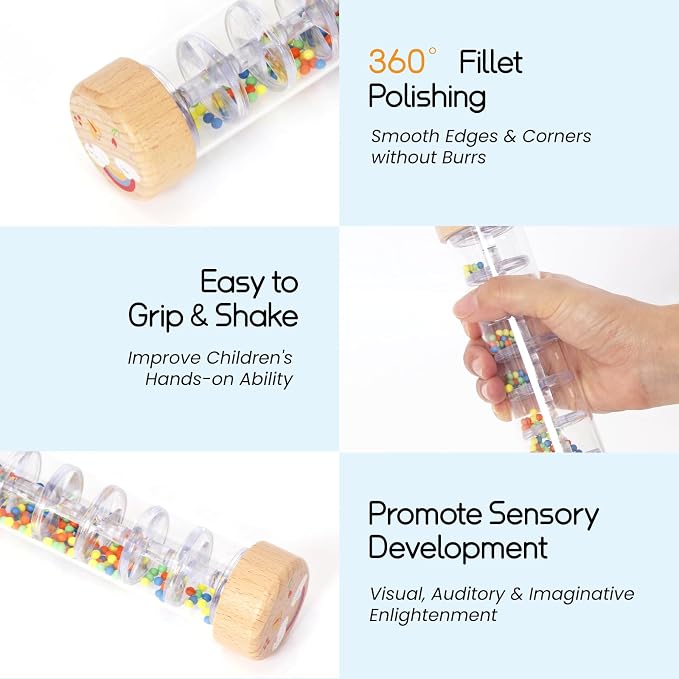 Rainmaker Rain Stick Musical Instrument for Babies, Toddlers and Kids, 8 Inch Rainfall Rattle Tube Rainstick Shaker Toy