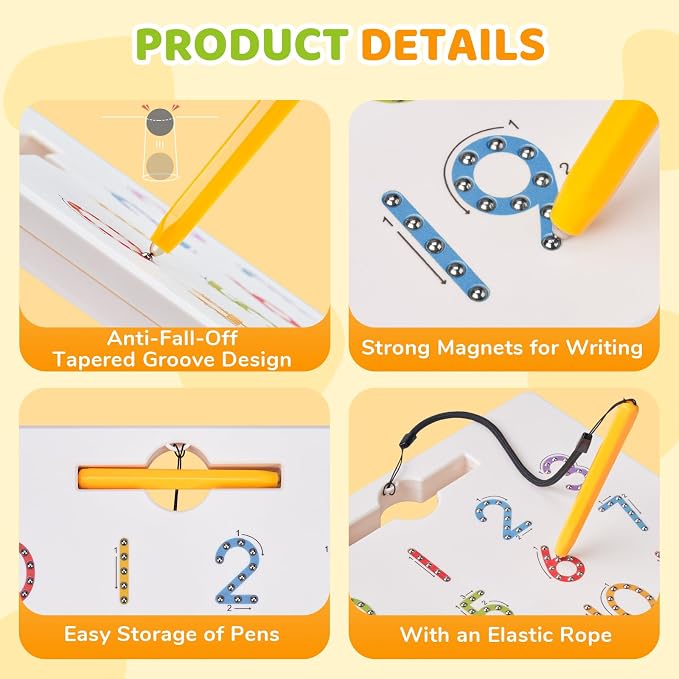 GAMENOTE Magnetic Number Tracing Board, 2 in 1 Double Sided Numbers 1-20 Writing Board for Toddlers & Kids, Preschool Handwriting Learning Toys, Educational Math Manipulatives