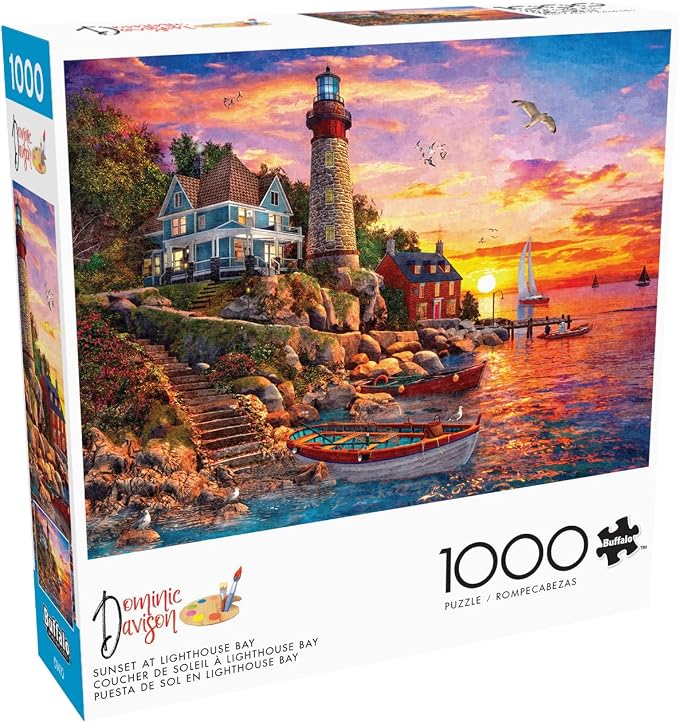 Buffalo Games Dominic Davison - Sunset at Lighthouse Bay - 1000 Piece Jigsaw Puzzle - 26.75 x 19.75 in, Multicolor - Full Color Poster - Jigsaw Puzzles 1000 Pieces - Adult Game