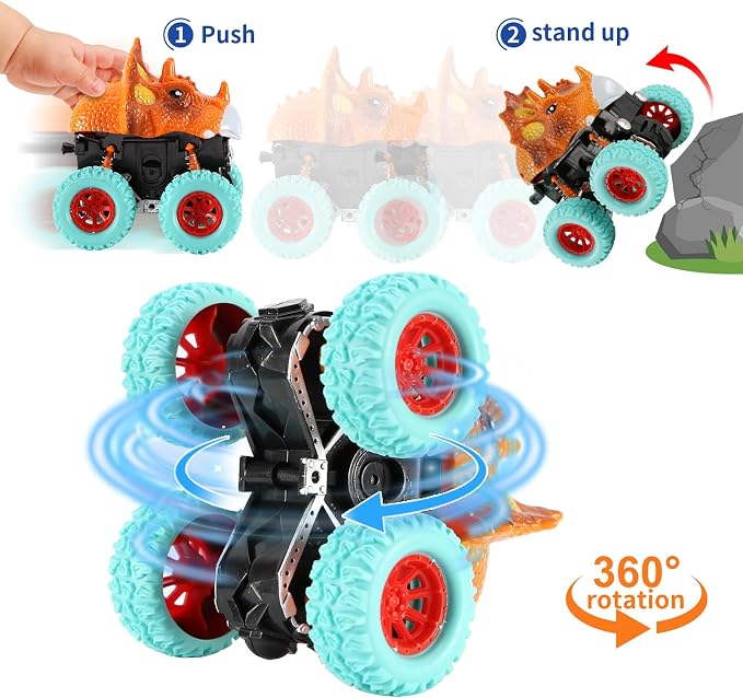 Dinosaur Monster Truck Toys for 3 4 5 Year Old Boys, 2 Pack with 6 Mini Dinosaur Figures, Monster Trucks for Boys Ages 3-4-5-7, Toys for Kids 3-5 Years Birthday /Christmas
