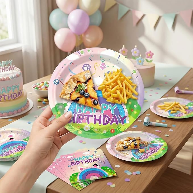 41Pcs Cartoon Cat Dollhouse Birthday Party Plates and Napkins for 20 Guests Tableware Cartoon Cat Dollhouse Supplies Tablecloth for Kids Baby Shower Birthday Party Decorations