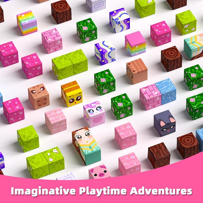 Magnetic Blocks, 48PCS Magnetic Building Cube Set for Kids Ages 3+, Constructions STEM Stacking Tiles Toy Building Birthday Gifts for Girls