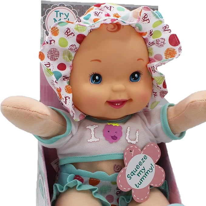 Goldberger Baby's First 12" Smartie Pants Doll with Raspberry White T-Shirt - Includes "Baby Talk" Sound Module with Surprise Raspberry Ending