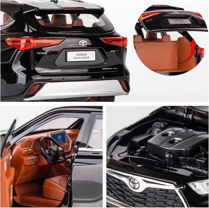 BDTCTK 1/24 Highlander Model Car, Zinc Alloy Pull Back Toy car with Sound and Light for Kids Boy Girl Gift(Black)