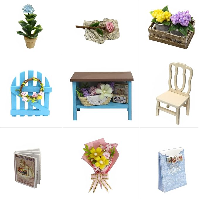CUTEROOM DIY Doll House Miniature Furniture Wooden House Kit with Dust Cover & LED Light and Accessories - New Three Styles QT Series Dollhouse (QT033)