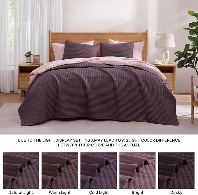 WRENSONGE Queen Quilt-3 Pieces Lightweight Bedspreads Italian Plum Queen Size Quilt Bedding Set for All Seasons, Soft Summer Coverlet with 2 Pillow Shams Suitable for Bed, Couch