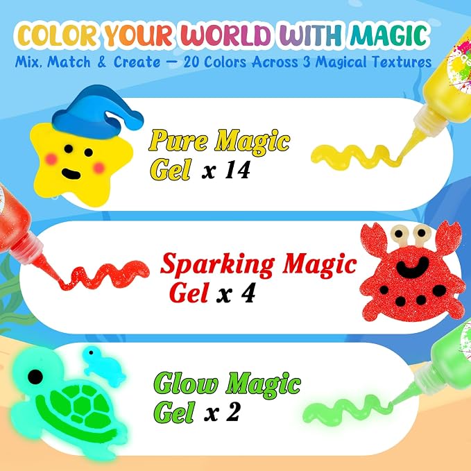 Magic Water Elf Toy Kit– 20 Magic Gels (2 Glow-in-The-Dark) & 18 Sea Creature Molds, DIY Aqua Fairy Water Gel Crafts Toy, Make Water Pets & Squishy Figures, Fun Birthday Gift for Kids Ages 3+