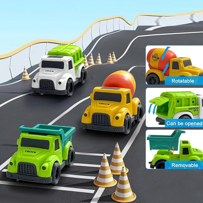 Toddlers Toys Truck for 3 4 5 6 Year Old, Toddler Car Toys Dump Truck Toys and Mixer Cement Toy,Construction Vehicle Toys Set for Kids Christmas Birthday Gifts for Toddler Boy Girl 3-4