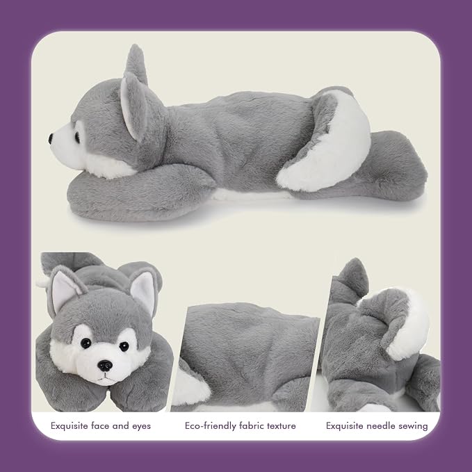 OSOCU® Microwavable & 1.8 LB Weighted Stuffed Animal - Grey Husky Heating Pad with Lavender & Tourmaline - Soothing Warm Heatable Plush Toy for Menstrual Cramps, Muscle Aches, Shoulder Tension