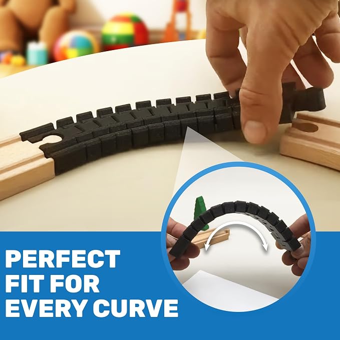 2-Pack - Flexible Train Track Curve Piece for Brio – Bendable Railway Connector Compatible with Brio Train and Wooden Train Set Systems – Custom Layout Accessory for Expanding Wooden Rail