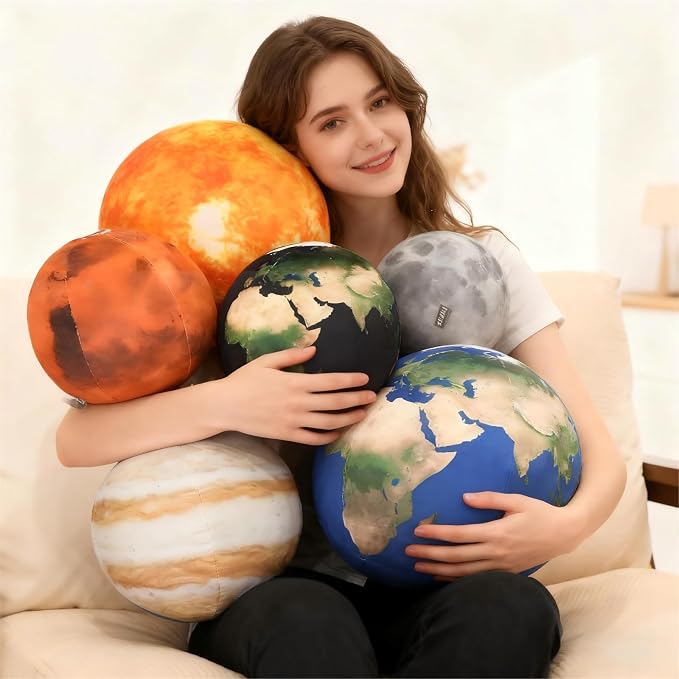 Arrowbash 5 Pcs Moon, Earth, The Sun Planet Plush Space Planet Throw Pillow Solar System Plush Balls 3D for Home Decoration