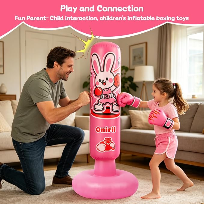 Onirii Kids Inflatable Punching Bag | Large Stable Kids Inflatable Boxing Bag Toy Set with Gloves for Boys & Girls Age 3-12 for Taekwondo,MMA and Practicing Karate