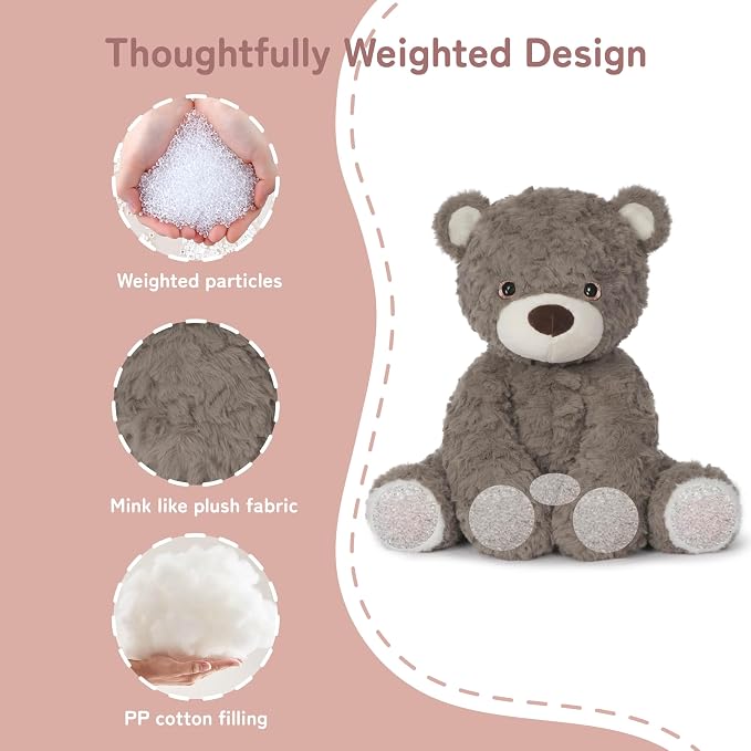 Niuniu Daddy 14" | 3.5 Pound Teddy Bear Weighted Stuffed Animals for Kids Adults, Sitting Brown Teddy Bear Weighted Plushies Toy, Calming Sleeping Body Pillow Huggable Gift for Christmas Holiday