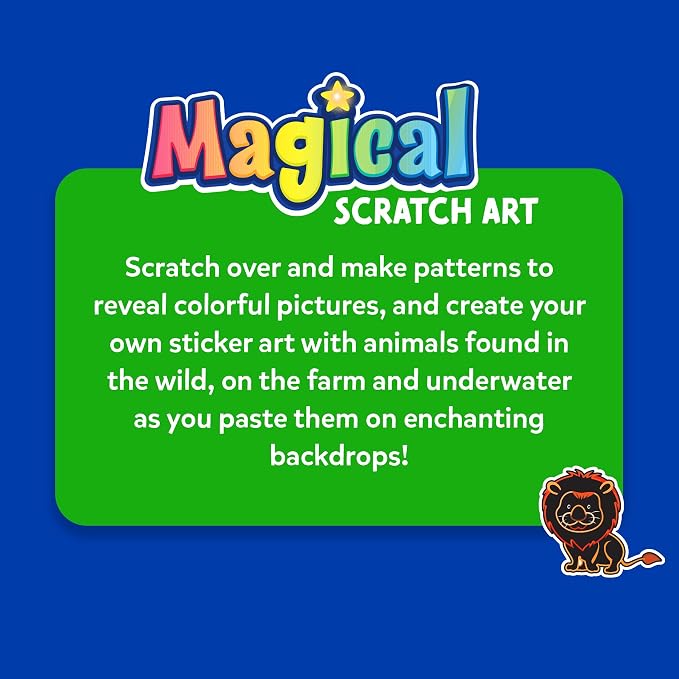 Skillmatics Scratch Art Book for Kids - Animals, Craft Kits & Supplies, 30+ Scratch Stickers, Travel Toys, DIY Kit, Gifts for Boys & Girls Ages 3, 4, 5, 6, 7, 8
