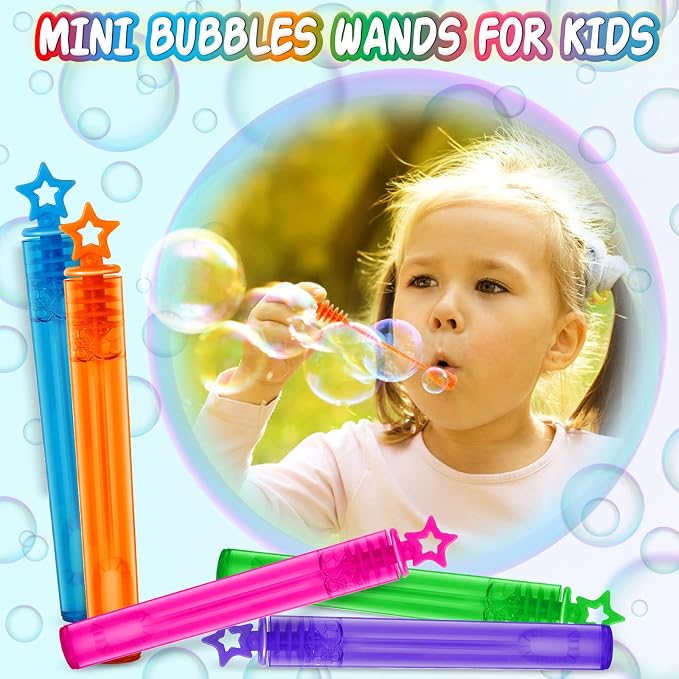 480 Pcs Mini Bubble Wands in 10 Colors, Bulk Party Favors for Kids, Themed Birthday, Christmas, New Year, Valentine, Carnival, School Classroom Prizes for Boys & Girls, Ideal Goodies Bags Stuffers