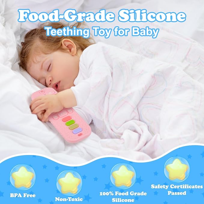 Baby Silicone Teething Toys, Simulation TV Remote Control Shape Teether Toys for Toddlers 3-18 Months, Boys Girls Baby Teething Toys, Babies Chew Toys, Freezer BPA Free, Pink