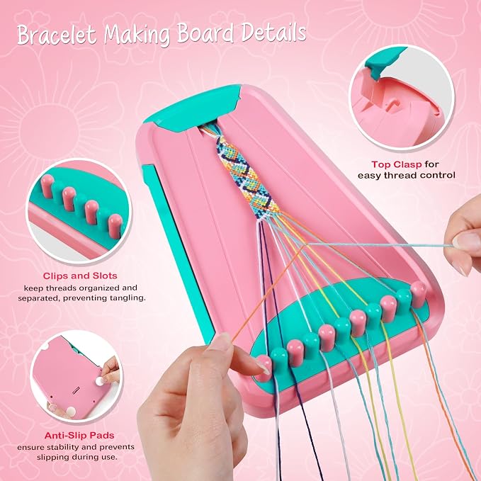 CEUCAL Bracelet Making Kit for Girls - Friendship Bracelet Kit - Birthday Gifts for Ages 6 7 8 9 10 11 12 Year, Arts and Crafts for Kids Ages 8-12 Teen String Bracelets Maker Pink