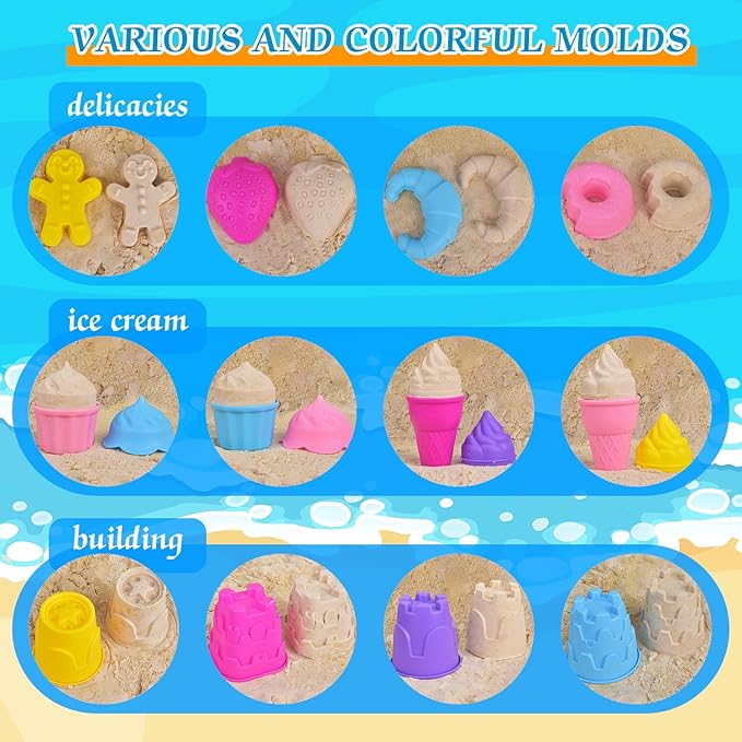 31PCS Beach Toys Set for Girls Kids, Collapsible Sand Bucket and Shovels Set with Watering Can, Ice Cream Cake Sand Molds,Mesh Bag, Outdoor Play Travel Beach Toys for Kids Toddler Boys Girls