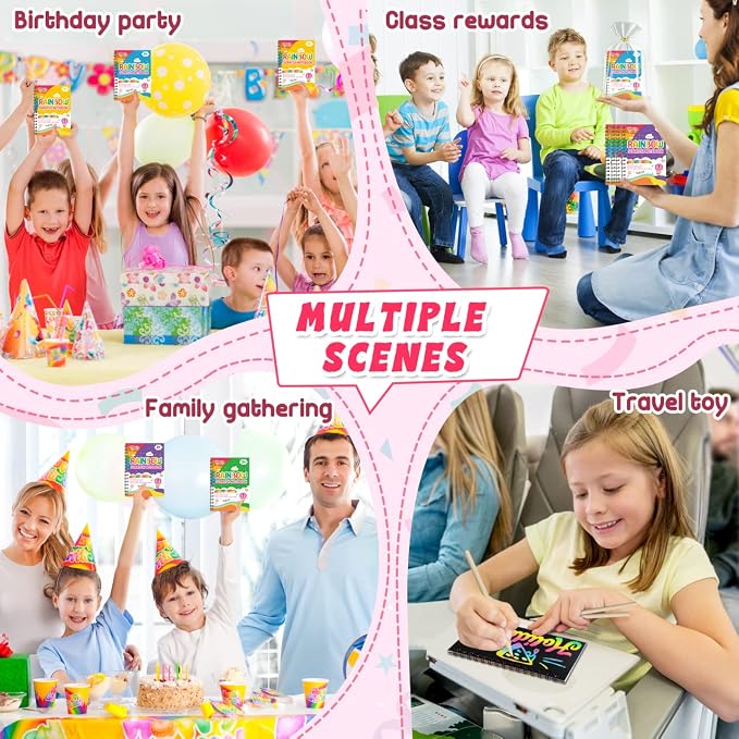 Scratch Paper Art Party Favors for Kids: 36 Pack Rainbow Scratch Notebook, Goodie Bags Stuffers Coloring Books Party Favors for Kids 3-12, Bulk Classroom Birthday Gifts for Student