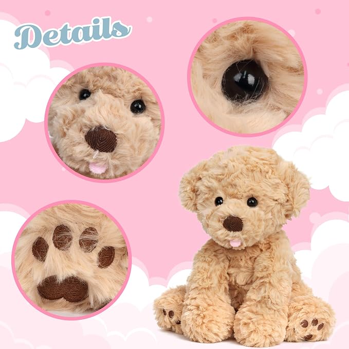 Hopearl Adorable Puppy Plush Toy Floppy Ultra Soft Dog Cute Stuffed Animal Golden Retriever Holiday Birthday Gift for for Boys Girls Kids Toddlers, Brown, 9''