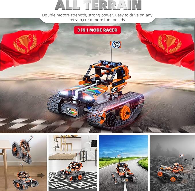 3-in-1 STEM Remote Control Building Kits - Tracked Car/Robot/Tank - 2.4Ghz Rechargeable RC Racer Toy Set Gift for 8-12 14 Year Old Boys and Girls Best Engineering Science Learning Kit for Kids 392pcs