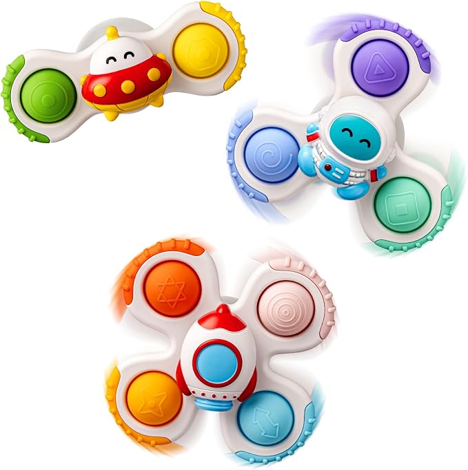 Baby Rocket Suction Cup Spinner Travel Toys for Kids Ages 1-3, Fidget Spinner Toys for 1 Year Old Boy Girl 12 Months, Sensory Bath Toy for Toddlers Infants Birthday Gifts